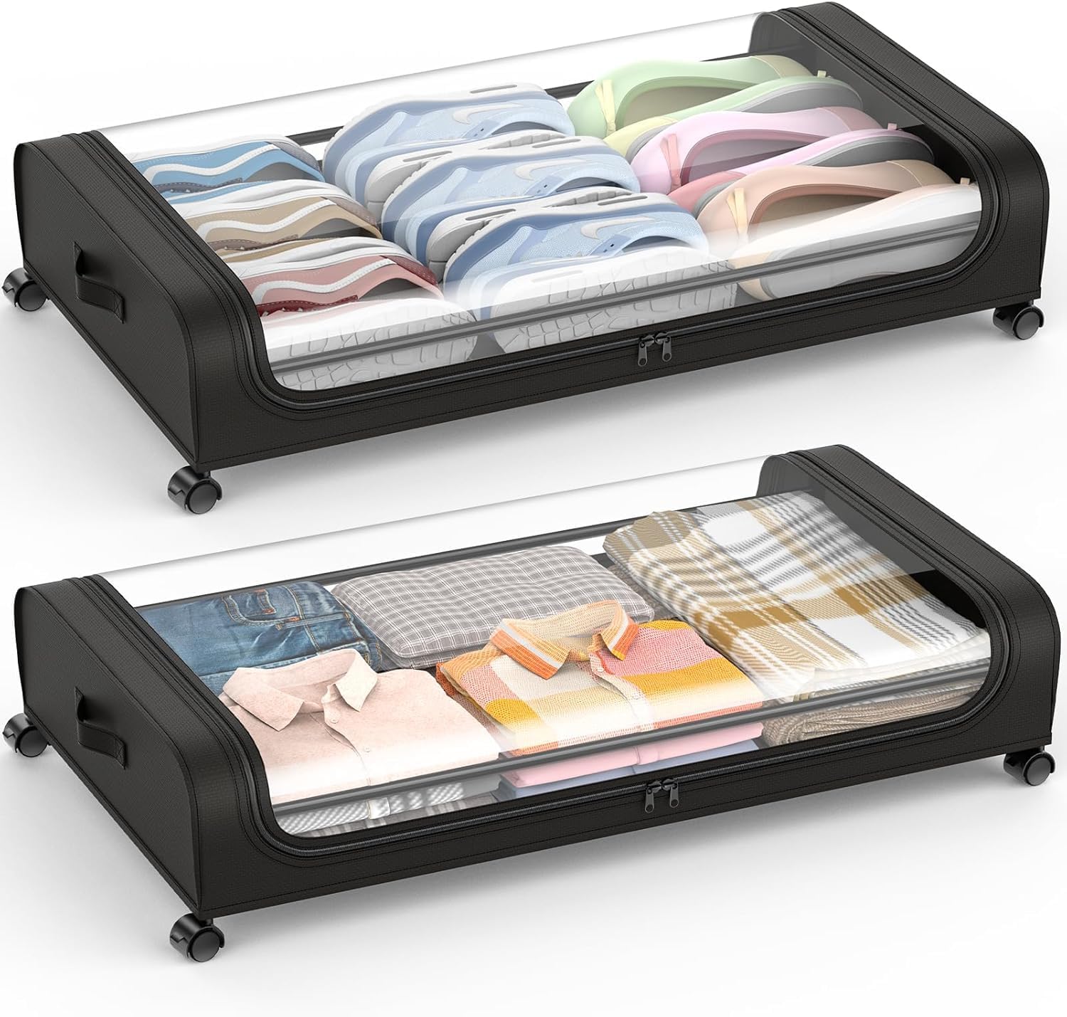 Underbed Storage Box with Wheels and Lid (Pack of 2) – Rolling Under Bed Organizer with Metal Frame & Non-Woven Fabric – for Clothes, Shoes, Blankets & Toys – Bedroom Closet Storage Container-image-32