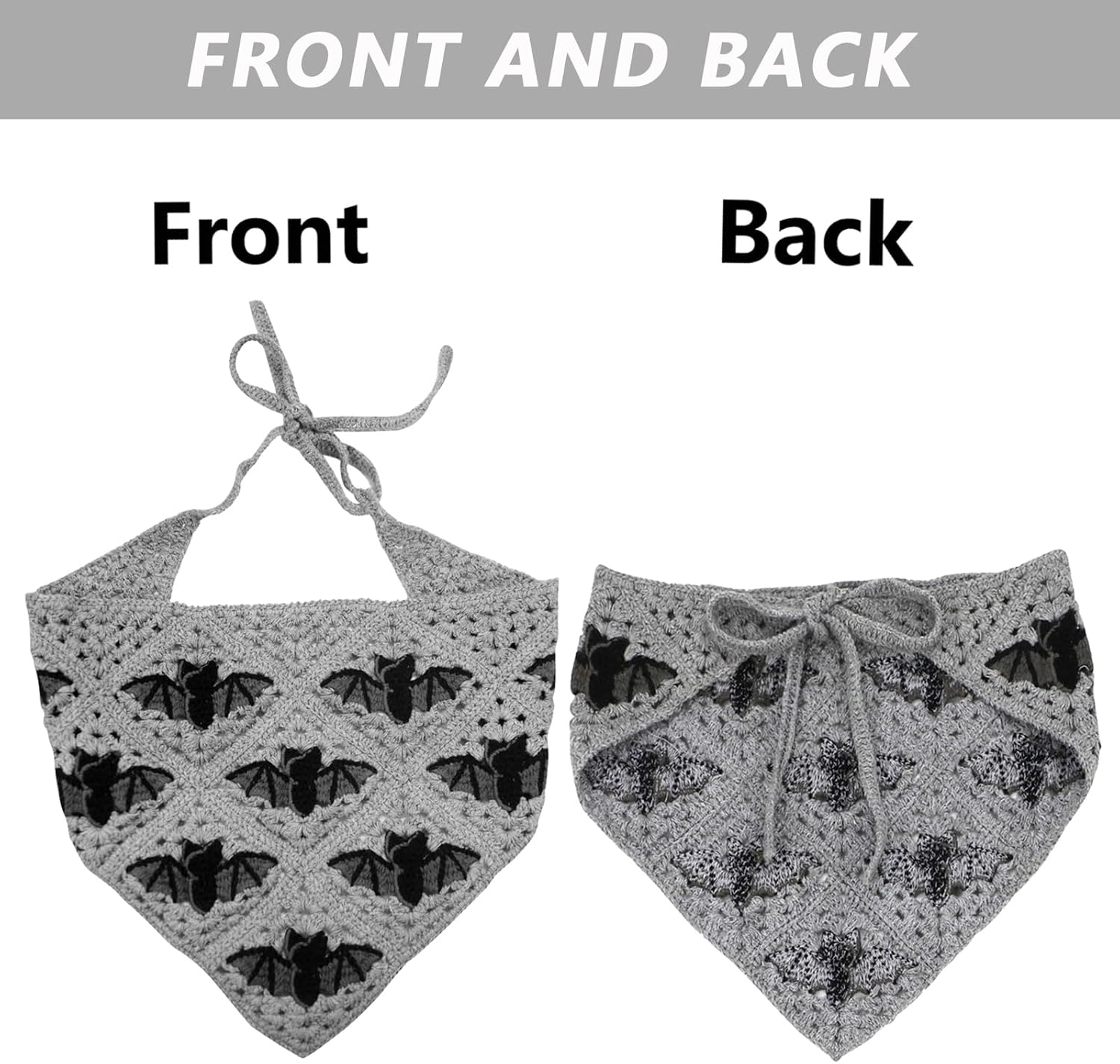 BATHRINS 2Pcs Gothic Crochet Headbands Bat & Floral Pattern Bandana for Women, Cotton Knit Triangle Headband Vintage Head Scarf Festival Hair Decor - Image 3