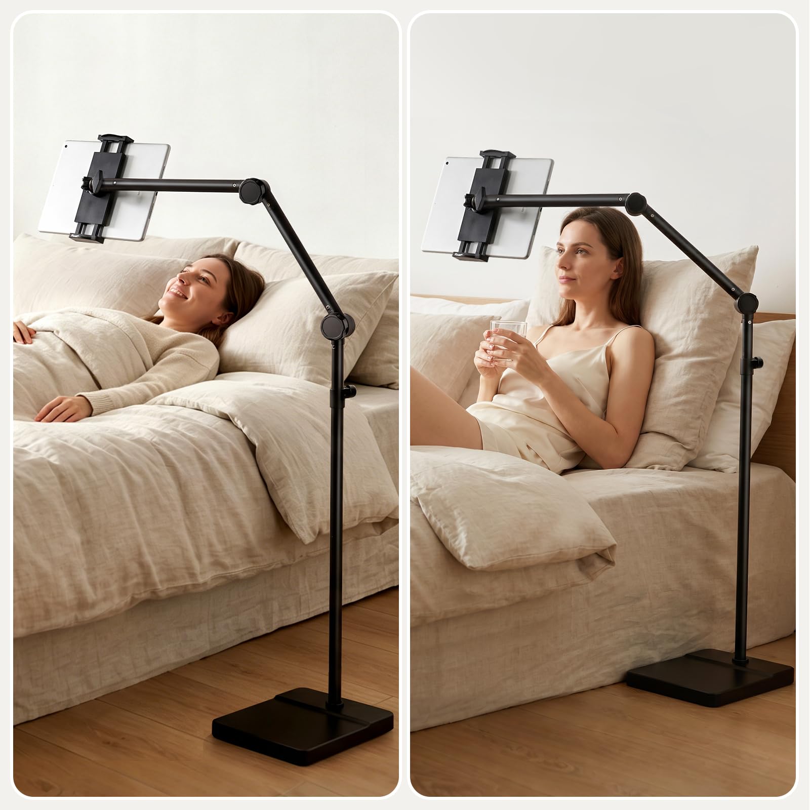 Tablet Bodenständer 360° drehbar, stabil, für Bett & Sofa, 4,9-9,8 Zoll | 2,5 kg Standfuß, höhenverstellbar, kratzfest, für Tablets, Smartphones, Kindle, 4,9-9,8 Zoll (schwarz)
