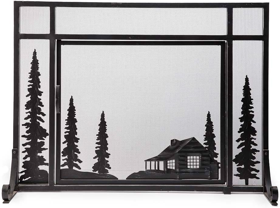 Plow & Hearth Steel and Metal Mesh Fireplace Screen with Door, 44" W x 12.5" D x 33" H, Black
