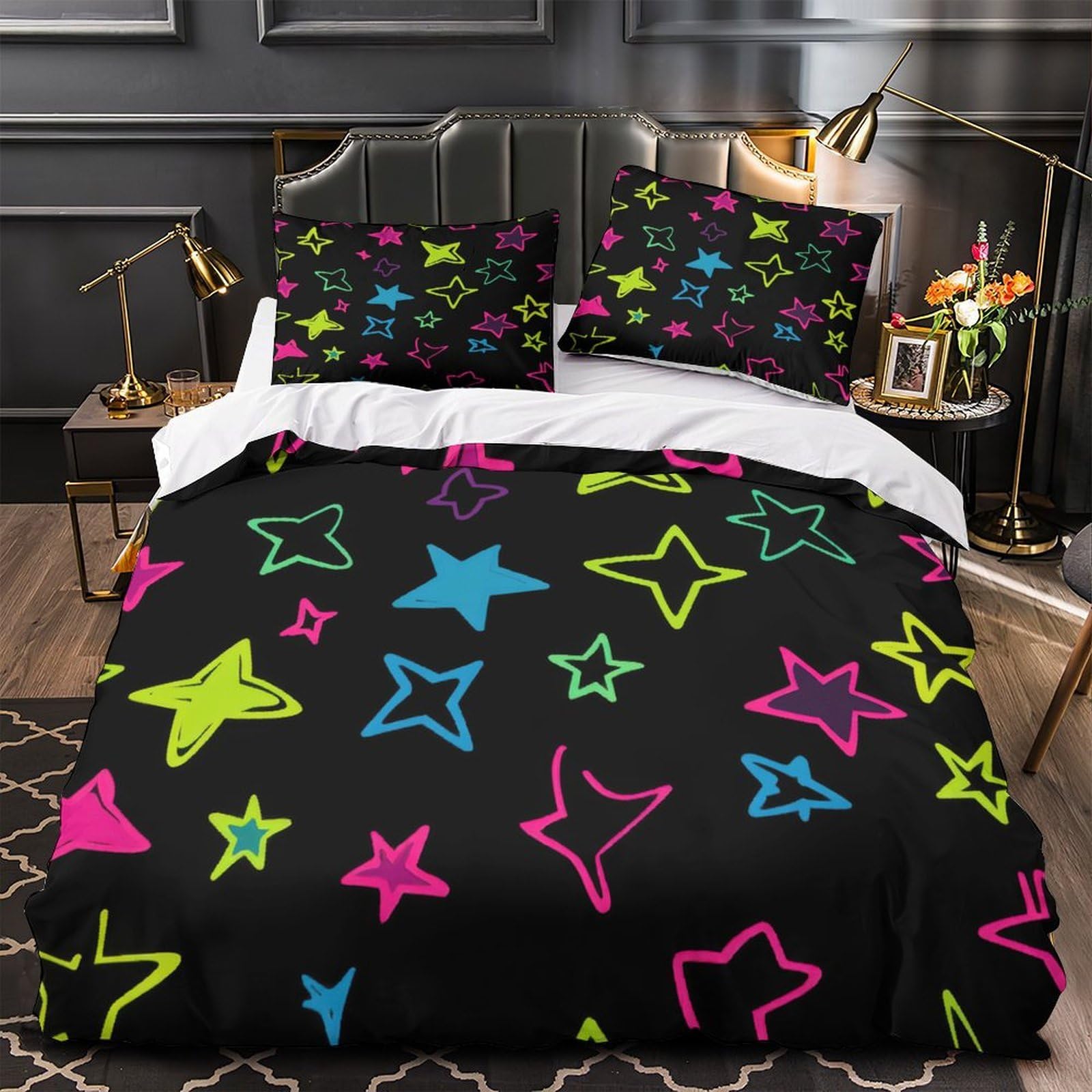 Housse de couette chat néon 3D parure de lit king microfibre confortable enfant