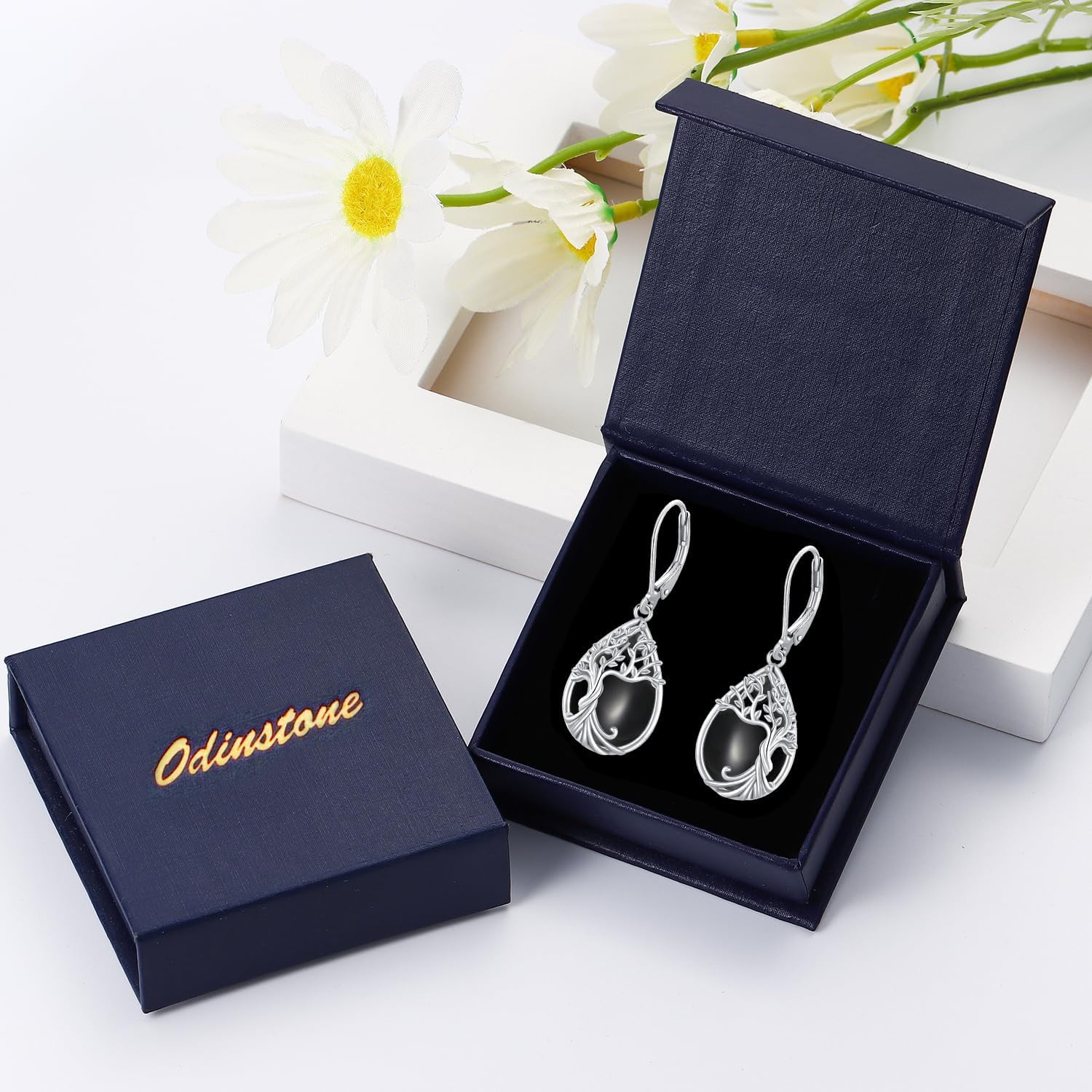 Odinstone 925 Sterling Silver Earrings Tree of Life Teardrop Moonstone Dangle Drop Leverback Earrings for Women - Image 8