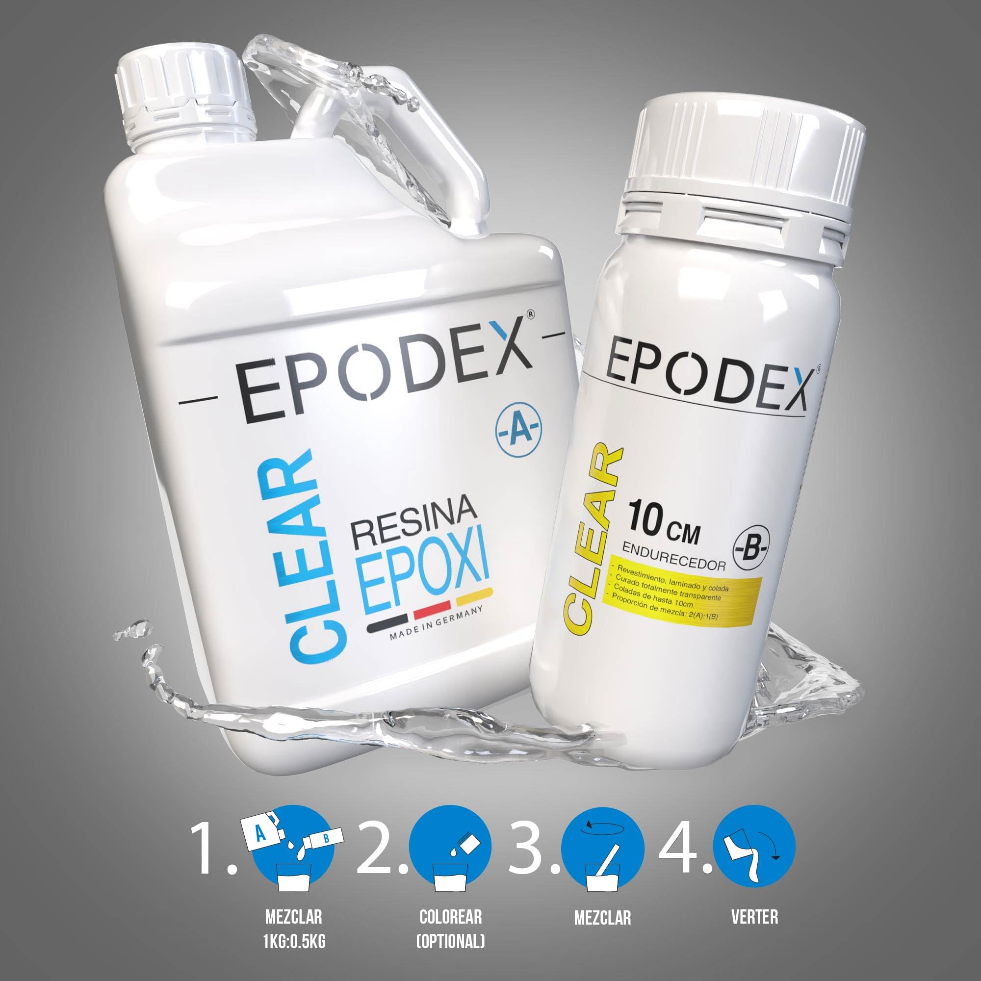 ECO MAX EPODEX Resina Epoxi hasta 10cm - CLEAR - Transparent, 3kg | Kit Resina Epoxi Transparente para mesas río, lámparas, proyectos altos y más