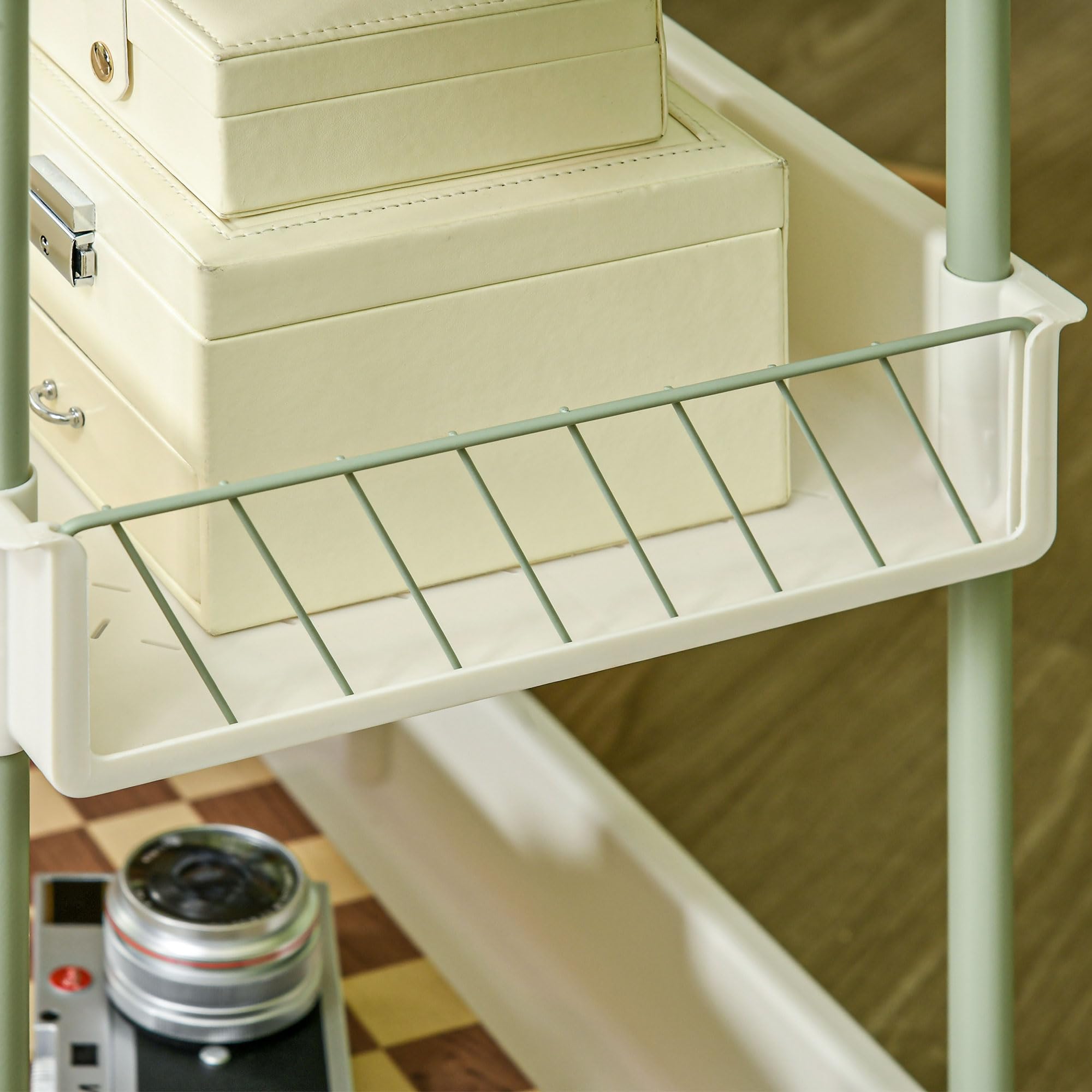 HOMCOM Carrito de Almacenamiento Carro Auxiliar con Ruedas de 3 Niveles Carrito de Cocina con Asa y Caja Extraíble para Baño Oficina Sala Comedor 50x29,4x77 cm Blanco