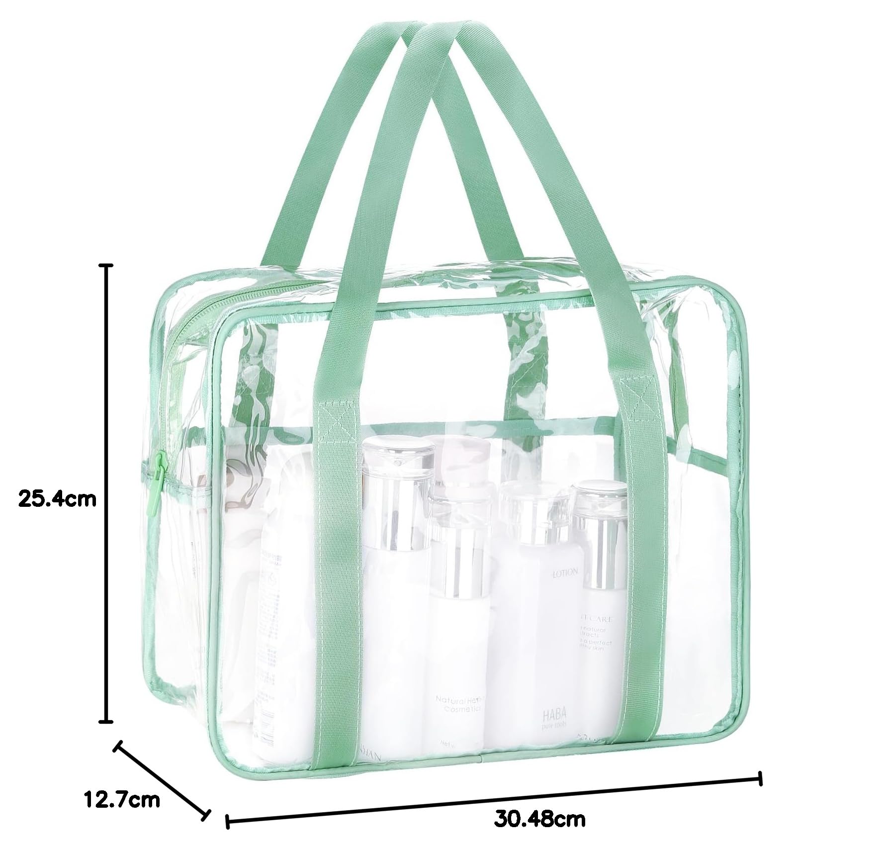 Trousse de maquillage transparente extra large en PVC transparent, étanche, vert