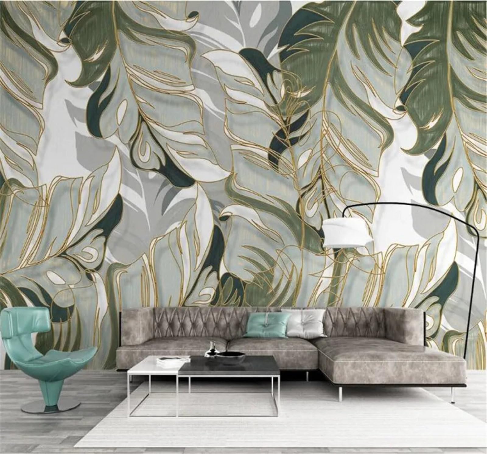 Tzxztt Luxurious Hand Drawn Plants Leaves Lines Modern 3D Wallpaper Premium Textured Silk Neutral Tones Material Ideal for Living Room Bedroom-350cm×256cm