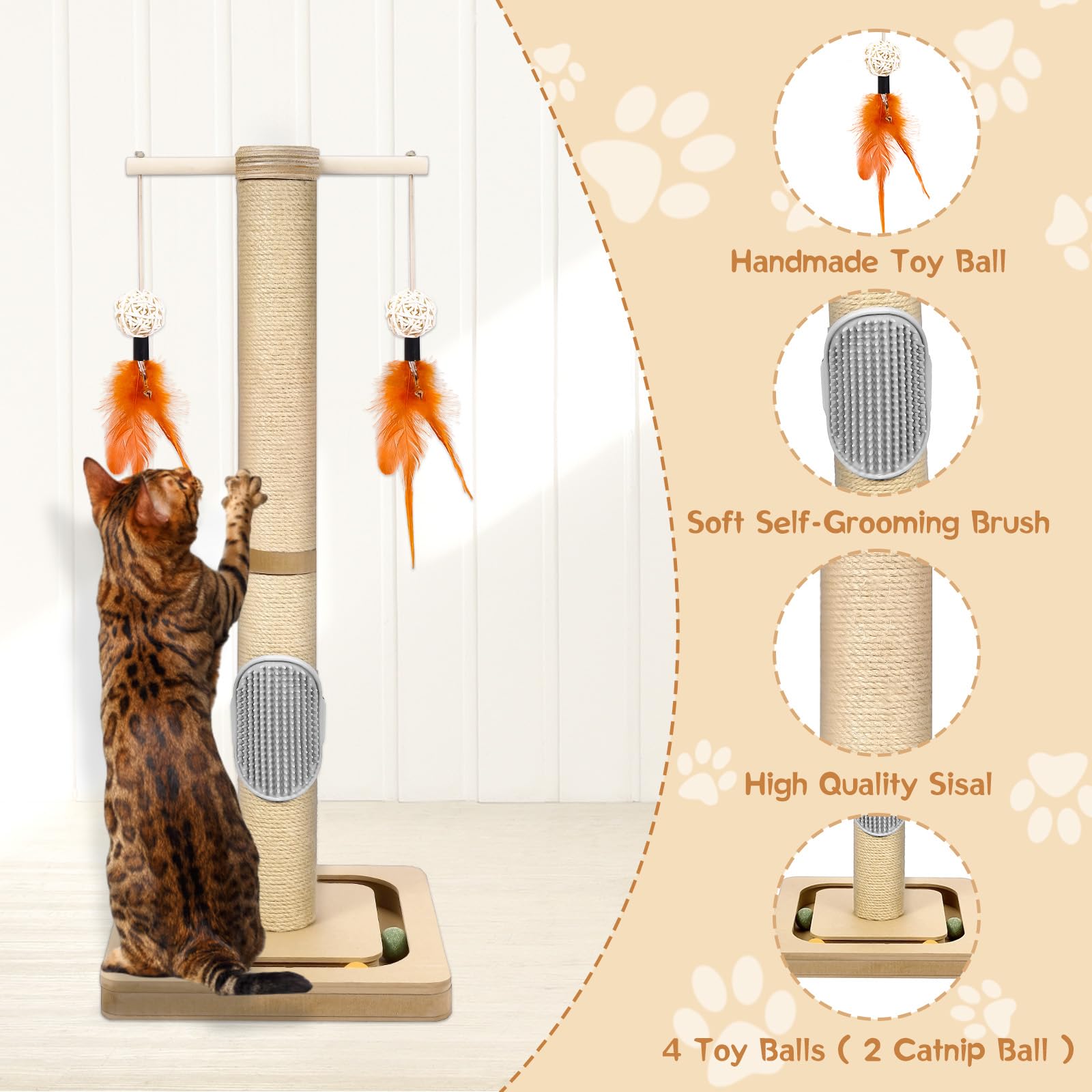 27” Tall Cat Tree for Kittens, Jute Scratching Post with Hanging Toy and Ball Track for Kitten & Adult Cats, Small Cat Tower with Toys, Cat Activity Tree Indoor