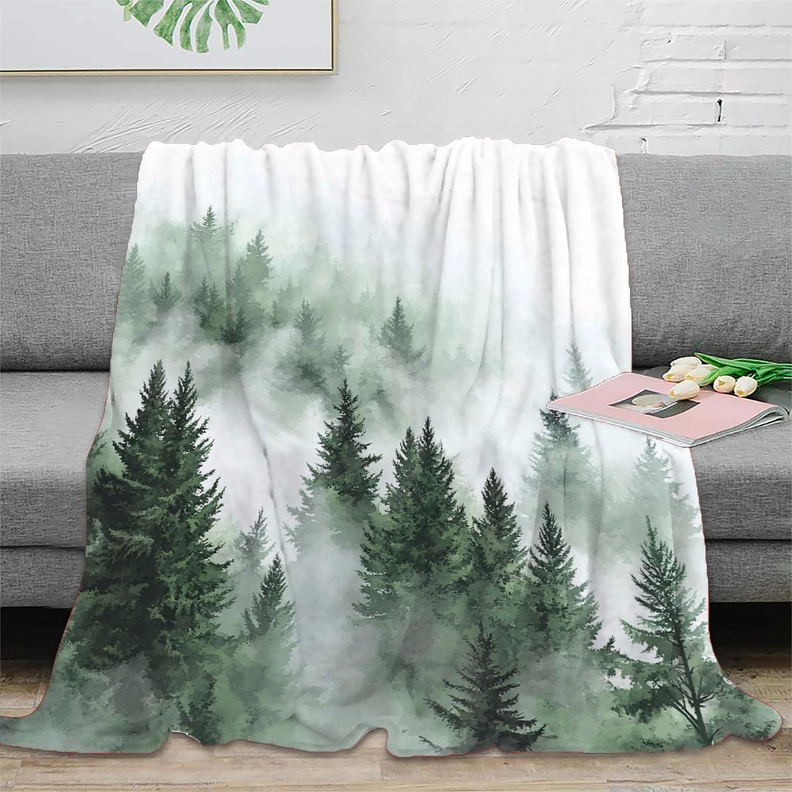 Couverture légère forêt 3D microfibre 150x200 cm jeté de canapé nature aquarelle lit
