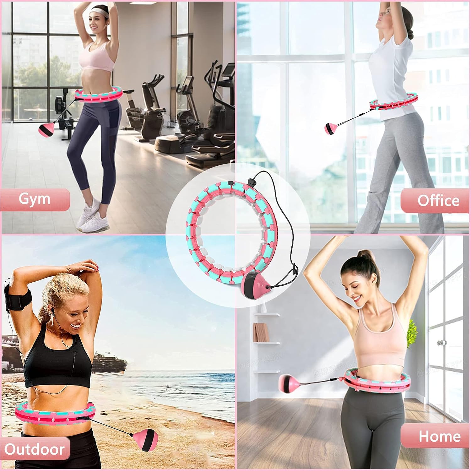 Brebon Weighted Exercise Fit Hoola Hoops, 24 Knots Adjustable Auto-Spinning Fitness Hoop, 2 in 1 Abdomen Fitness Weight Loss Massage Non-Fall for Adults and Kids Exercising
