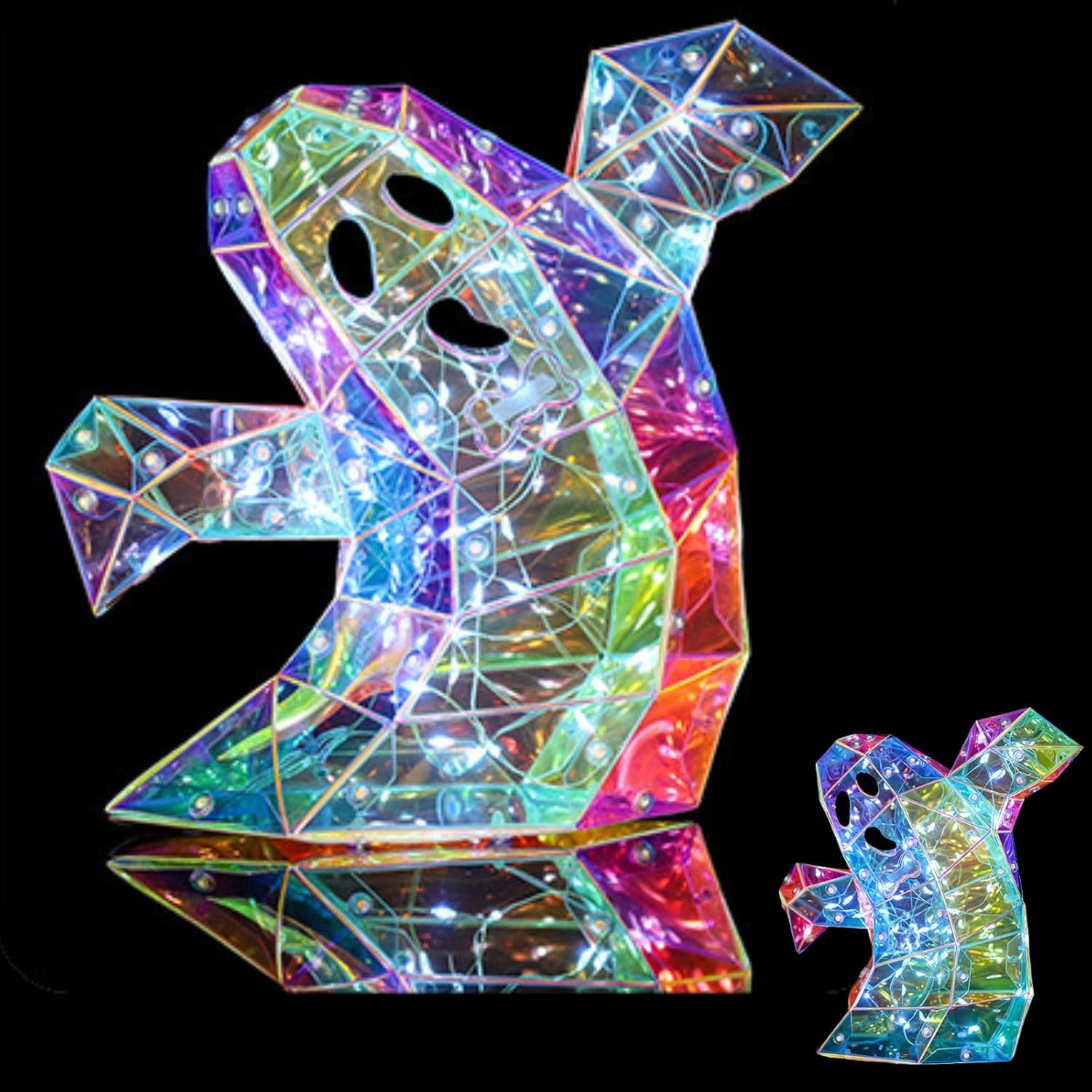 Prismatic Iridescent Spooky Ghost, Halloween Ghost Decor,LED Iridescent Ghost Light,Halloween Ghost Decorations,Halloween Light Up Ghost (Ghost 2pcs)