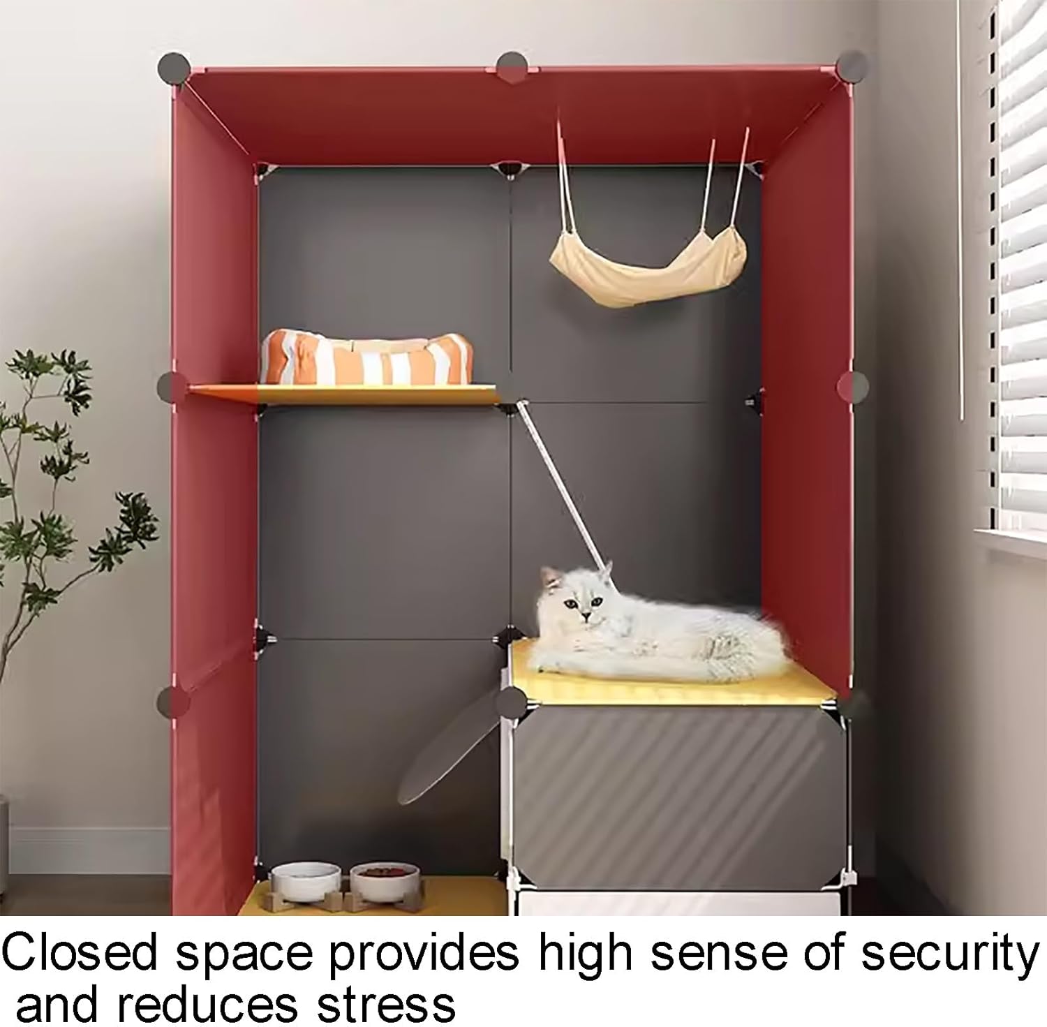 Indoor Cat Enclosure with Top Storage, DIY Cat Fence with Litter Box - Ideal for Indoor Cats, Safe Play Area, Easy Assembly, Space-Saving Design