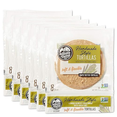 La Tortilla Factory Tortillas Chile verdes de escotilla de estilo hecho a mano, 8 unidades, 6 paquetes