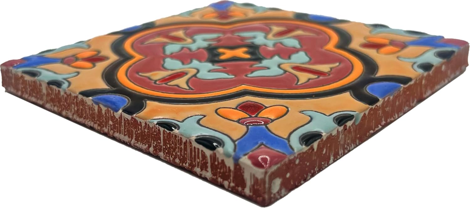 Handmade Ceramic Relief Tile Set - 4-Pack 4"x4" - Four Unique Artisan Designs for Kitchen, Bathroom, and Home Decor. - Pack of 4 image 3