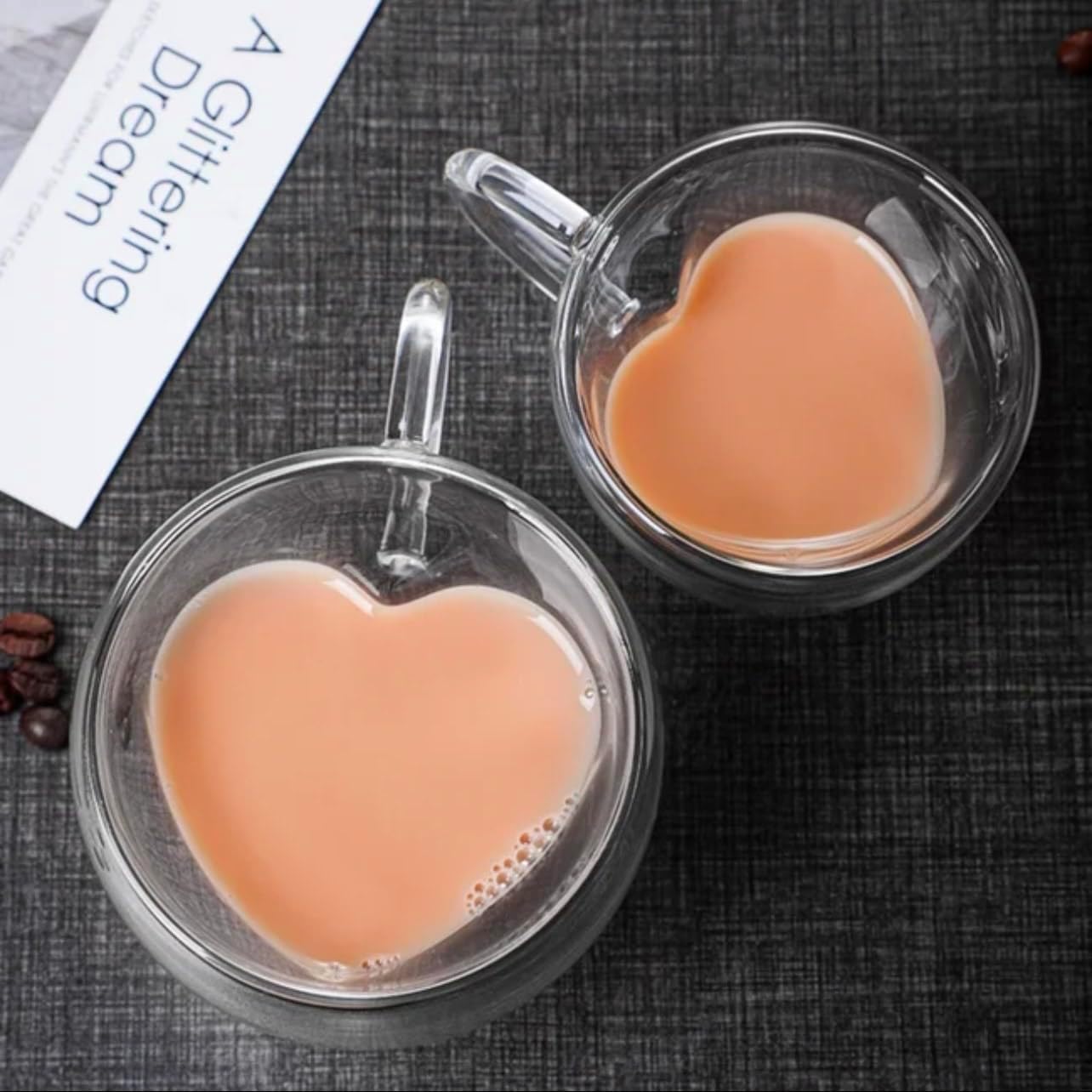 Double Wall Heart-Shaped Glass Coffee Cup, 12 oz