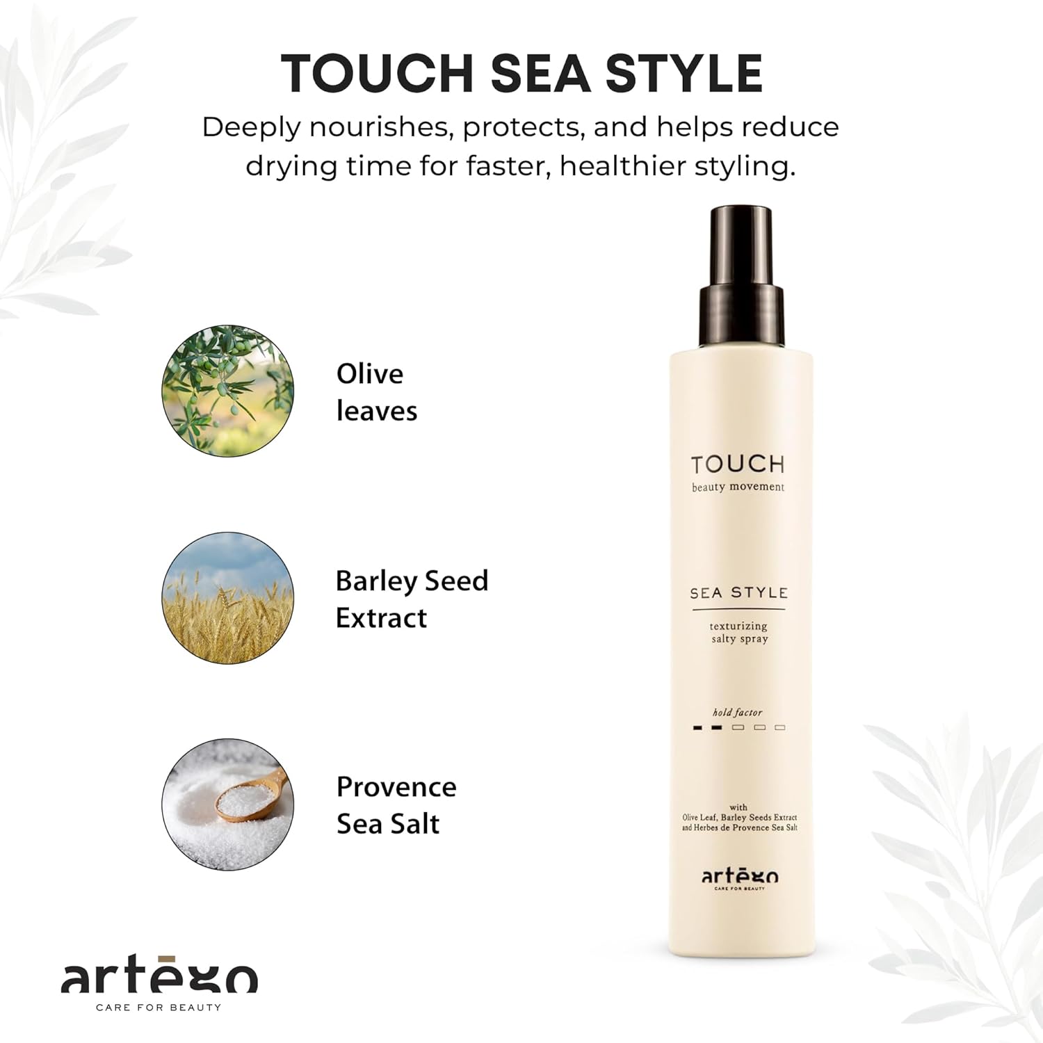 Artègo TOUCH Sea Style Salt Spray (8.5 fl oz) – Texturizing Beach Waves Spray for Volume, Body & Frizz Control