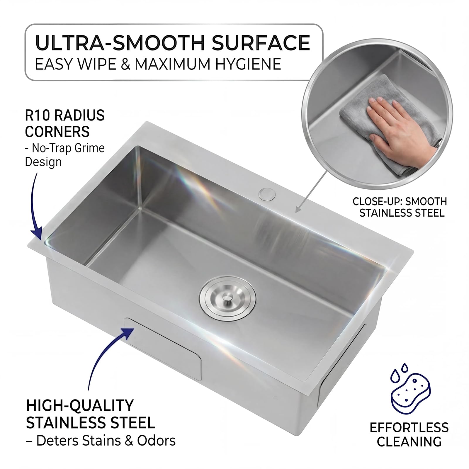 VAPSINT Küchenspüle, 55,9 x 45,7 cm, 304 Edelstahl, 55,9 cm, Topmount Wet Bar Spüle, 16 Gauge Bürste, Nickel, für den Außenbereich, kleine Einzelschüssel, Wohnmobil, Waschküche, Vorbereitungsspüle mit