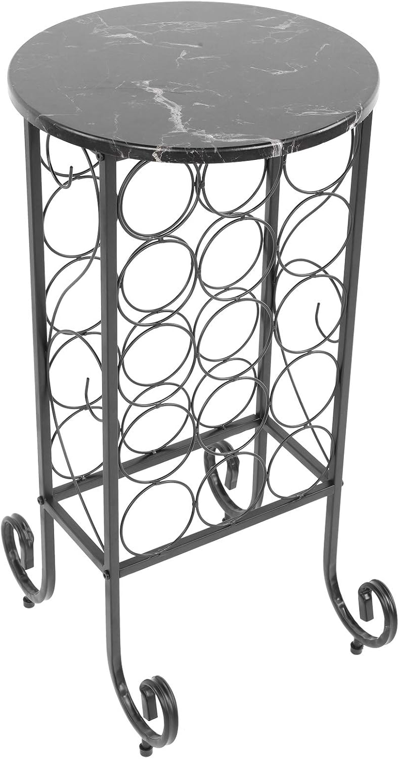 15 Bottle Wine Rack with Solid Wood Table Top, Free Standing Wine Rack