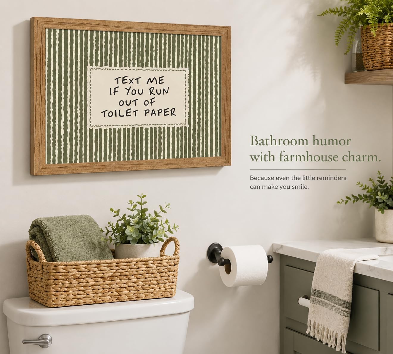 Framed Bathroom Quotes Art, Text Me If You Run Out of Toilet Paper, 8x10in image 2