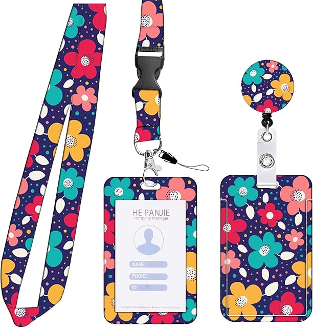 JKDHJK Plastic Card Holder Cute Lanyard Id Holder Retractable Id Card Holders Lanyard Neck Strap Lanyard with Card Holder for Women White Collar Nurse Doctor Teacher Badge Holder(Five Petal Flower)
