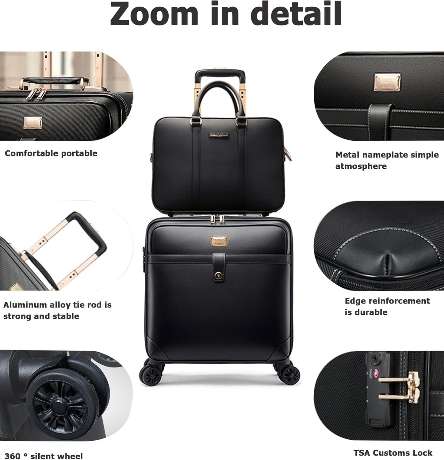 feilario 2Pcs Leather Business Spinner Wheel Luggage Waterproof Carry-On Suitcase with TSA Lock - Capacity 36-55L - Image 7