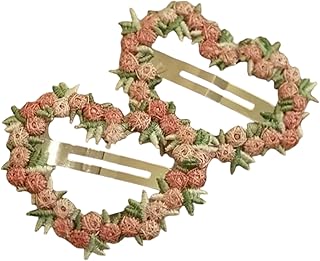 2 قطع من دبابيس الشعر على شكل قلب بأسلوب بوهيمي مع تطريز زهري وخرز - لون وردي فاتح، أبيض، وذهبي مثالي لفصل الربيع