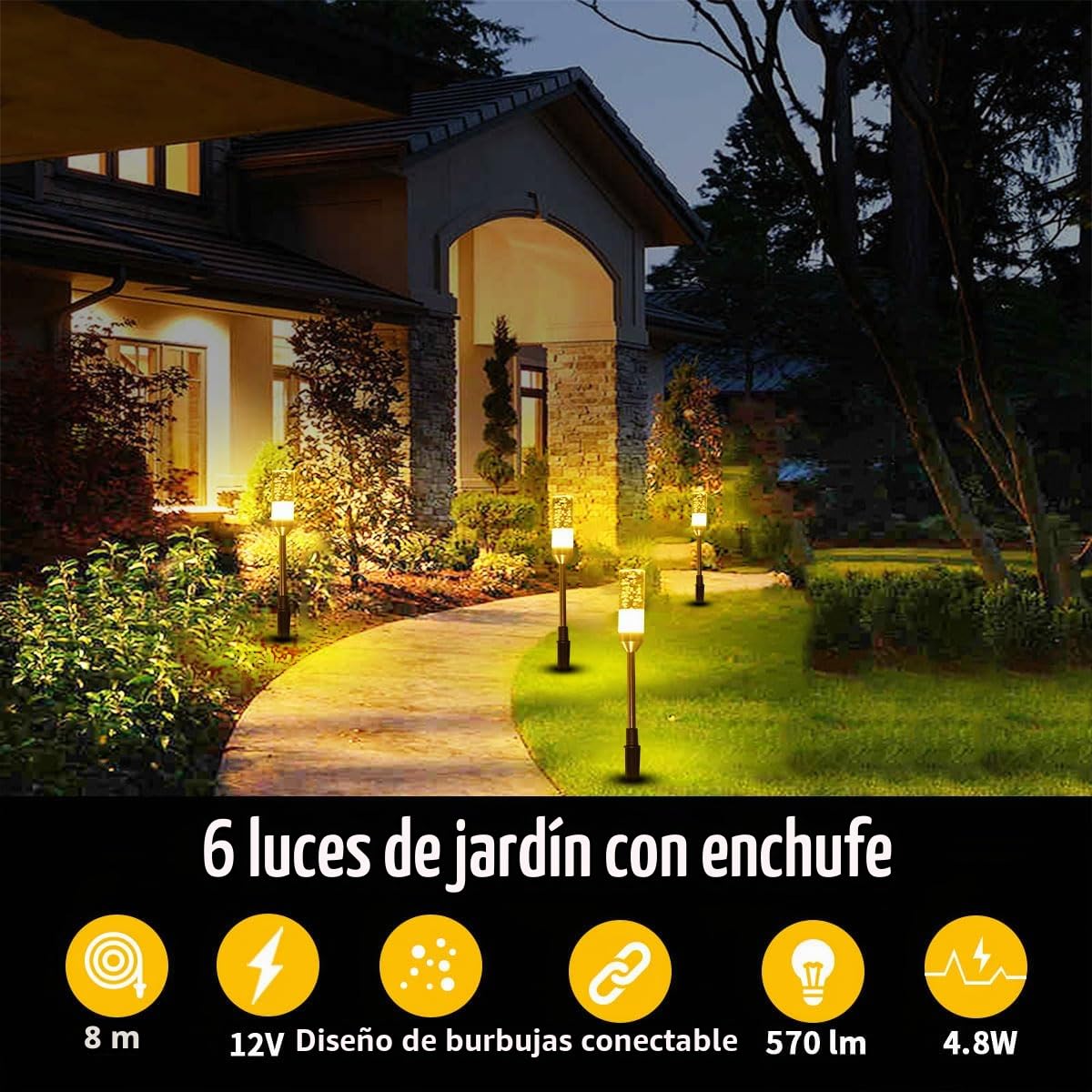 Focos Exterior B-right de 6Pcs Lámpara de Jardín Luces Patio Impermeable IP65 con Enchufe 2M, Iluminación de Camino Luces Proyector Patio con Diseno Burbujas, Luz Decoración para Hogar, Fiesta y Boda