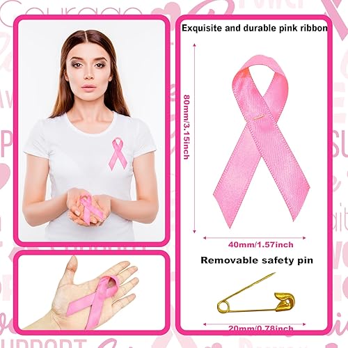 Miniatura 3 de 60 accesorios de concientización sobre el cáncer de mama, incluyen 30 pulseras de silicona de cinta rosa y 30 botones de solapa de cinta rosa para
