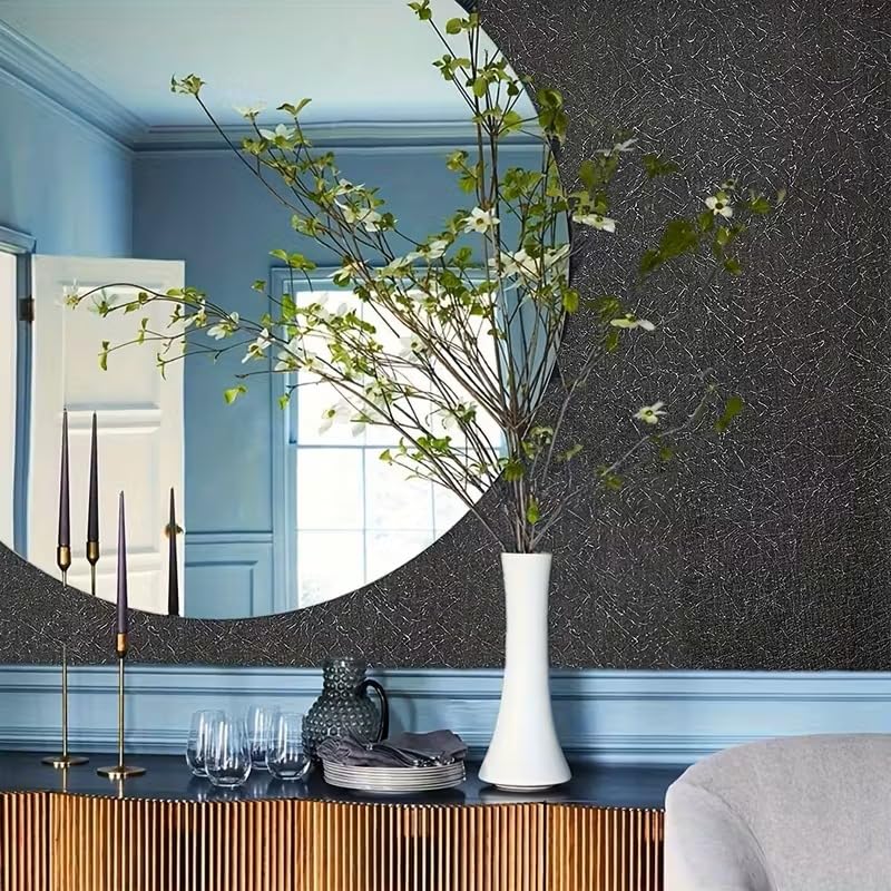 Image of Peel and Stick Wallpaper for Walls (45x300 cm) Pack of 1 | Waterproof Self Adhesive PVC Wallpaper for Bedroom, Living Room, Home, Office & Cupboard (Black Textured)