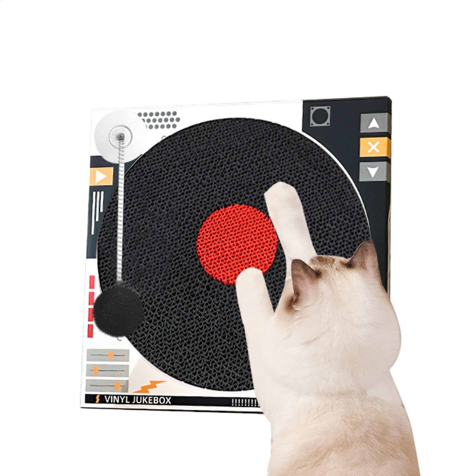 Grattoir pour chat en carton ondulé rigide avec jeu de balle oscillante et herbe de cataire
