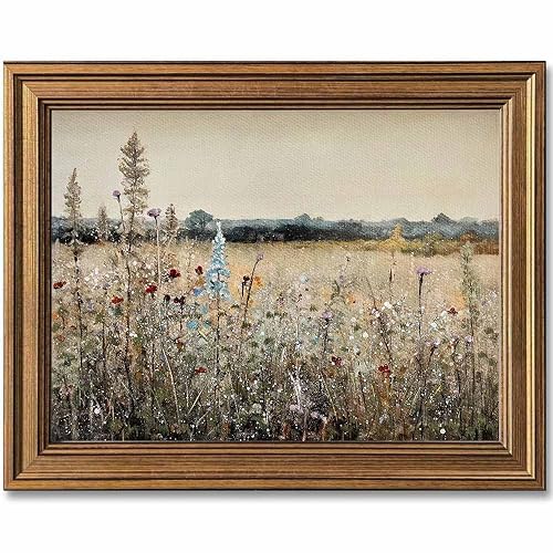 Gold Framed Vintage Wall Art Classical French Landscape Wildflowers Botanical