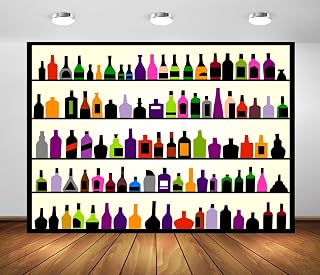 6x4ft Fabric Bar Wine Shelf Backdrop Cartoon Wine Shelf Whisky Beer Drinks Alcohol Bottles Background Pub Counter Wallpaper Decor Bar Party Decorations Photo Studio Props