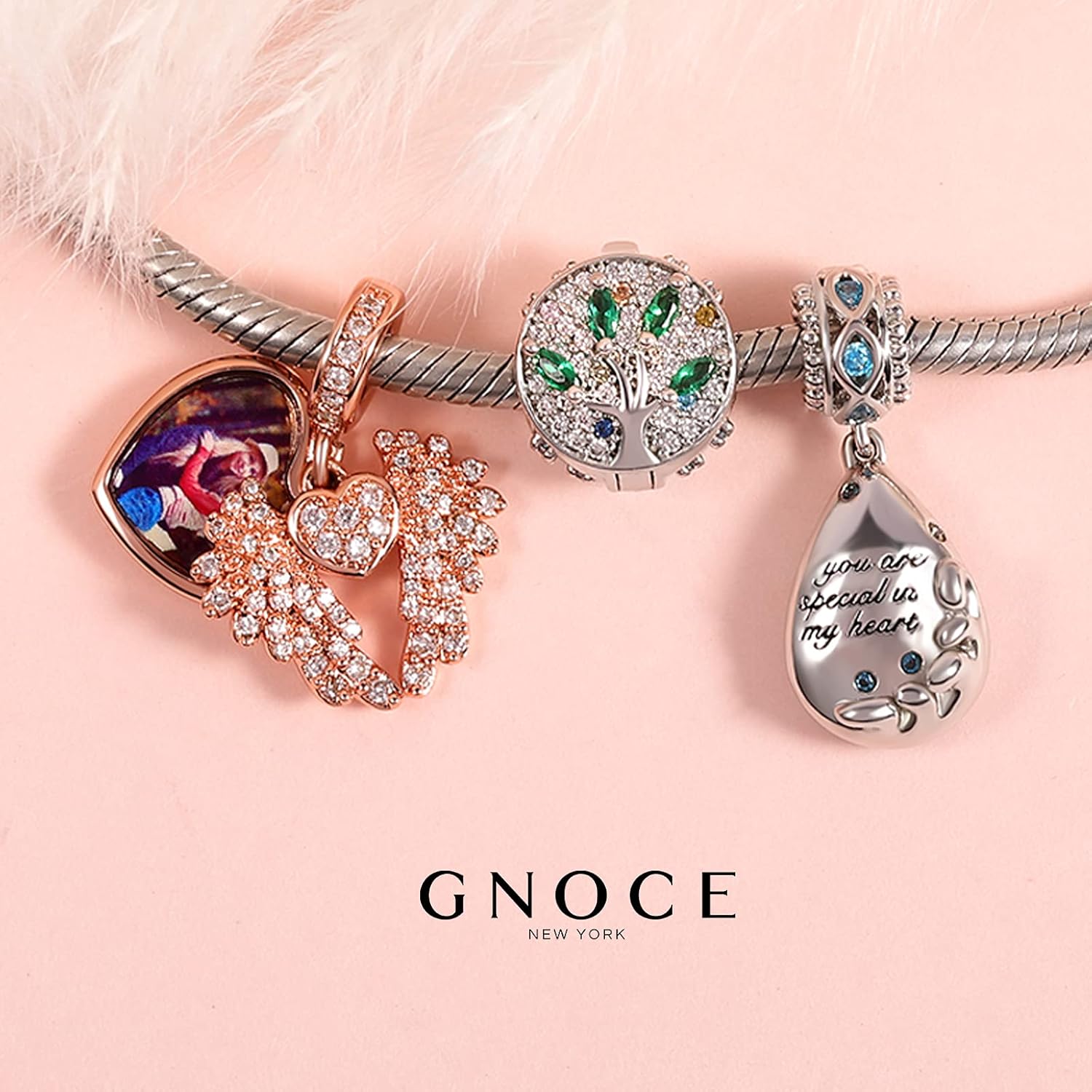 Miniatura 4 de GNOCE Dije personalizado con foto de plata de ley 925 para árbol genealógico cuentas personalizadas para pulseras y collares