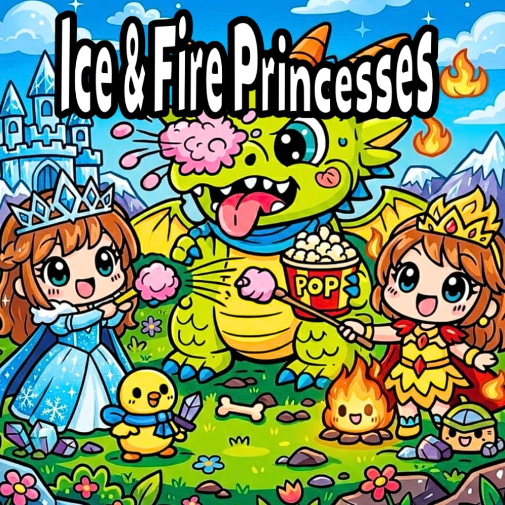 Ice and Fire Princesses: Coloring Book for Girls Ages 4-8: Featuring Adorable Dragons, Magical Castles, and Fantasy Adventures
