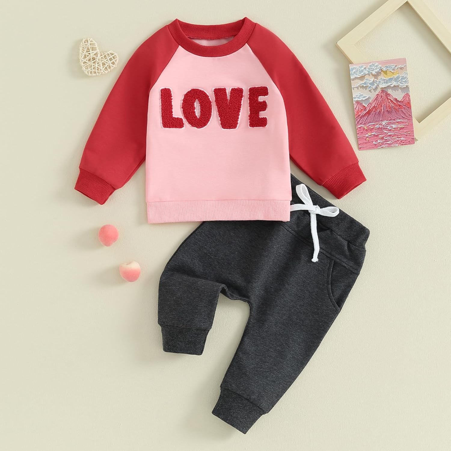 Toddler Boy Valentines Day Outfit Heart Printed Pullover Pants Lover Boy Baby Outfit 0 6 12 18 24 Months 2t 3t - Image 2