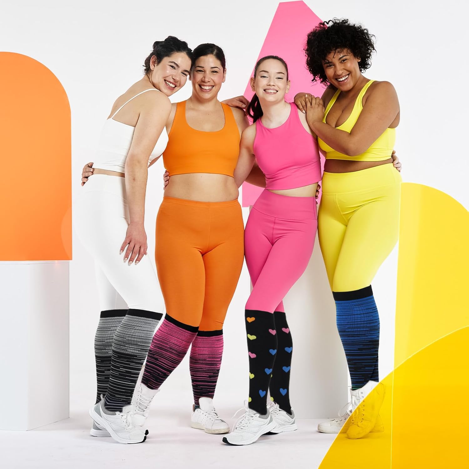 6 Pairs Plus Size Compression Socks for Women Wide Calf Knee High Compression Stockings for Circulation Travel Yoga Running, XX-Large - Image 3