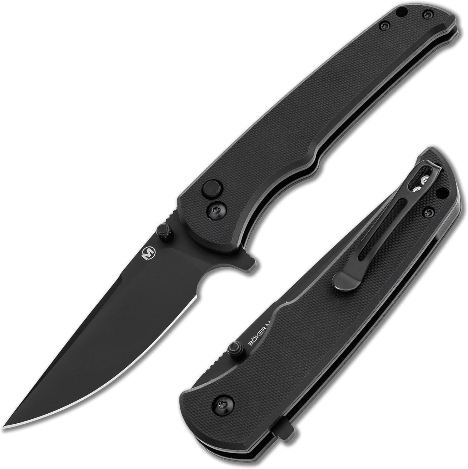 BOKER MAGNUM® Blackjay Flipper Knife – Tactical One-Hand Folding Knife with Black Handle, Button Lock & Pocket Clip – 1-Hand Pocket Folder with Easy Open Thumb Stud – Tactical Knife in Gift Box