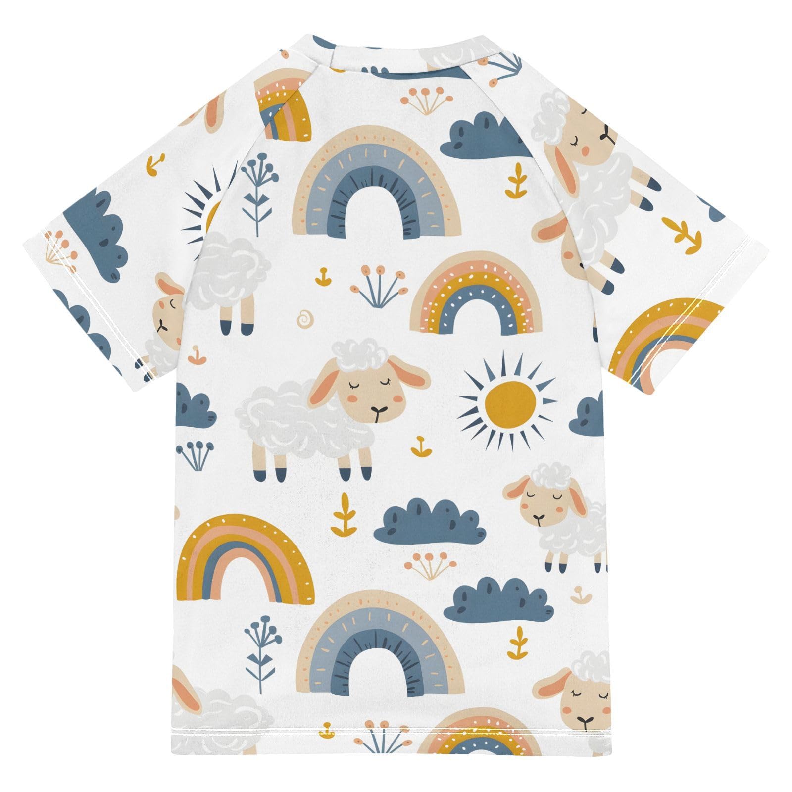 ALAZA Kids Rash Guard Toddler Swim Shirt Boy Girls Cute Sheep UPF 50+ Short Sleeve 4T