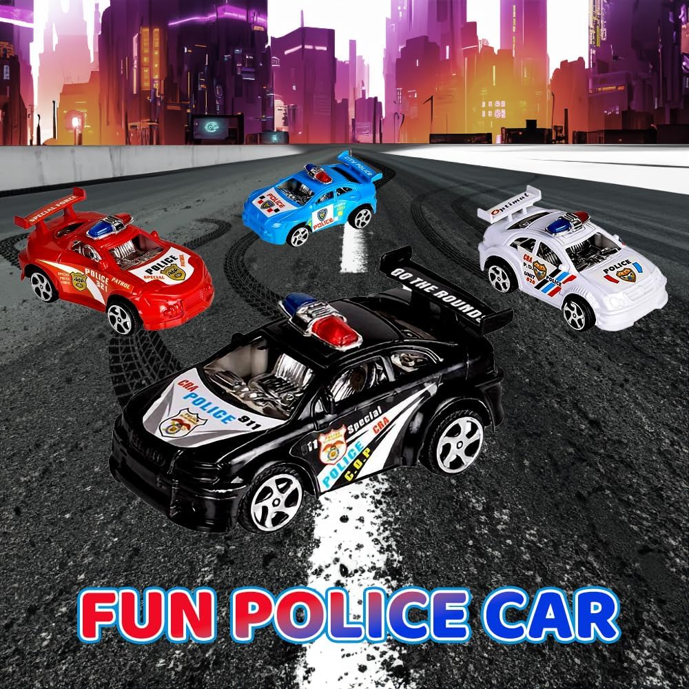 ArtCreativity Pullback Mini Police Toy Cars for Kids, Set of 12, Pull Back Racers in Assorted Colors, Police Birthday Party Favors for Boys Girls, Goodie Bag Fillers, Small Game Prizes