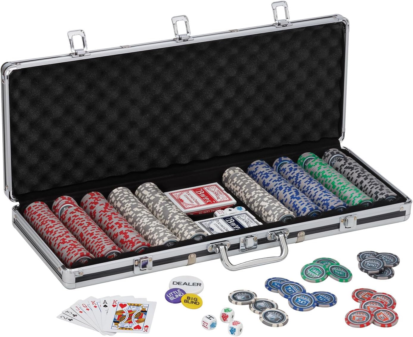 Fat Cat Bling 13.5 Gram Texas Hold 'em Clay Poker Chip Set with Aluminum Case, 500 Striped Dice Chips