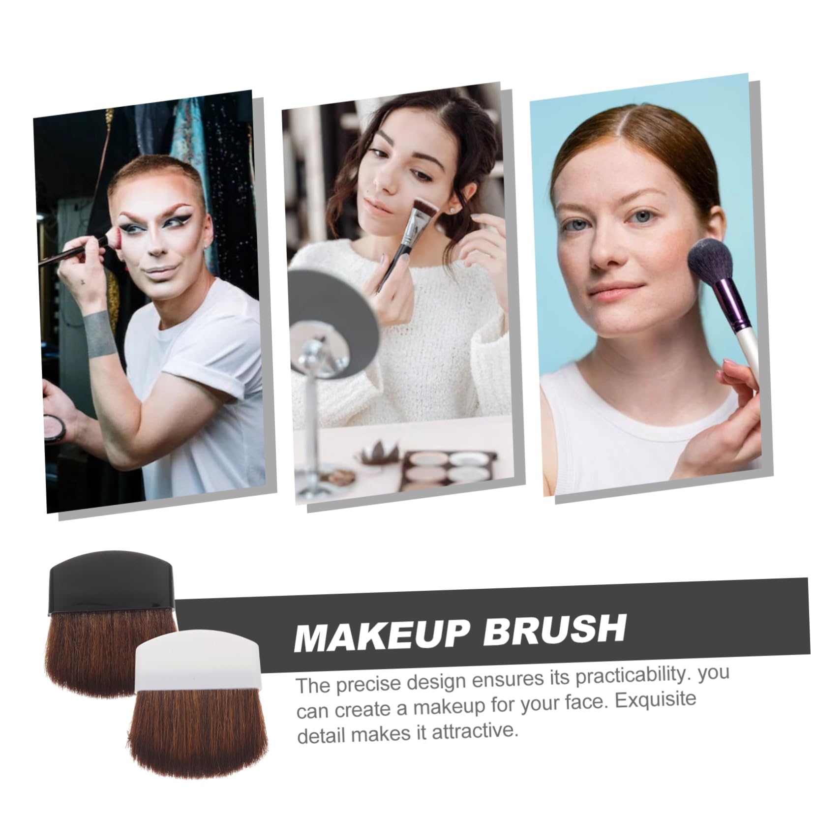 CALLARON Pennello per Trucco Portatile 2 Pezzi Set Setole di Crine di Cavallo Pennello Blush e Fondotinta in Plastica Bianco e Nero Resistente e Maneggevole per Uso Quotidiano