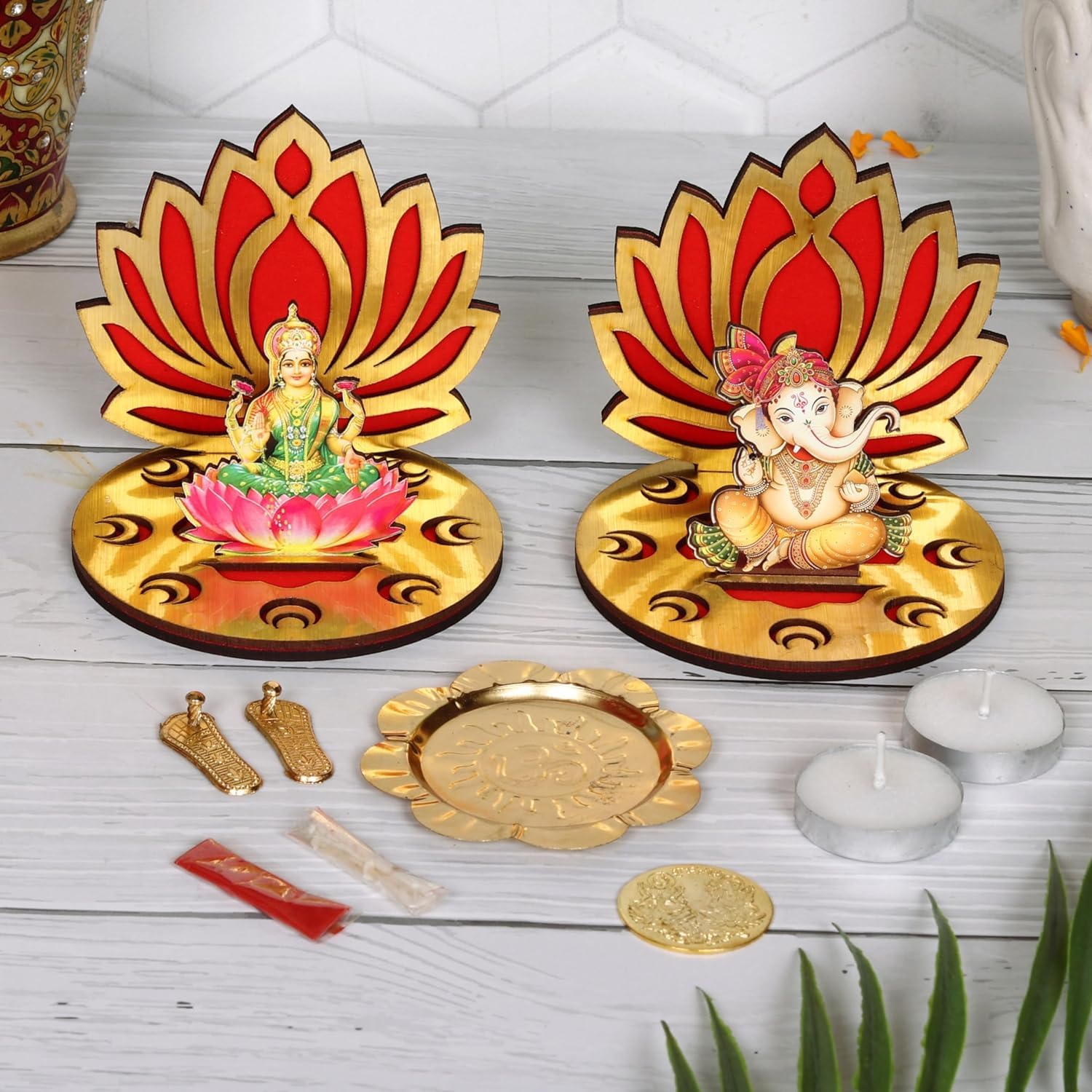 Buy Decorative Buckets Lakshmi Ganesha Lotus Idol Tea Light Candle