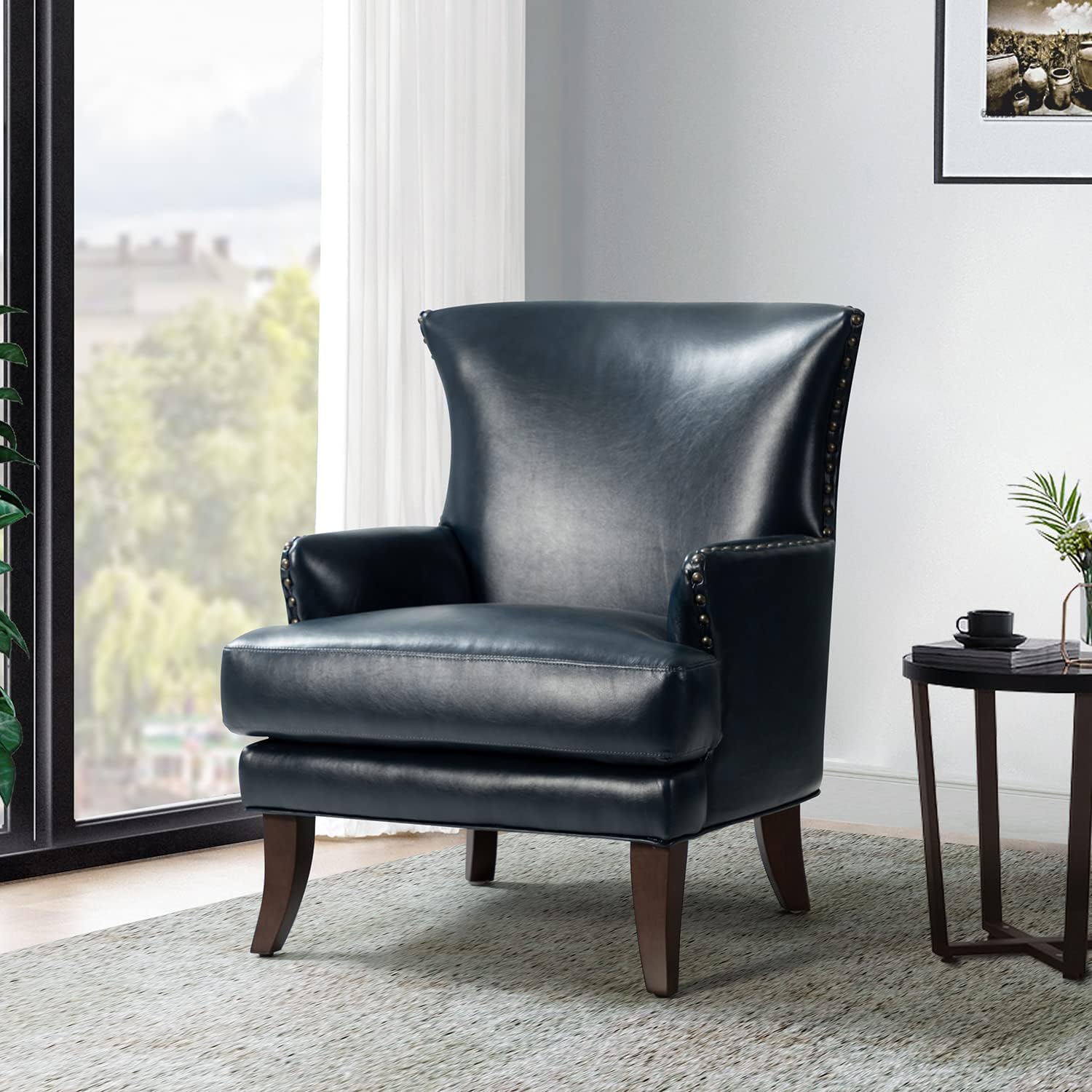 HULALA HOME Faux Leather Accent Chair with Arms for Living Room, Modern Leather
