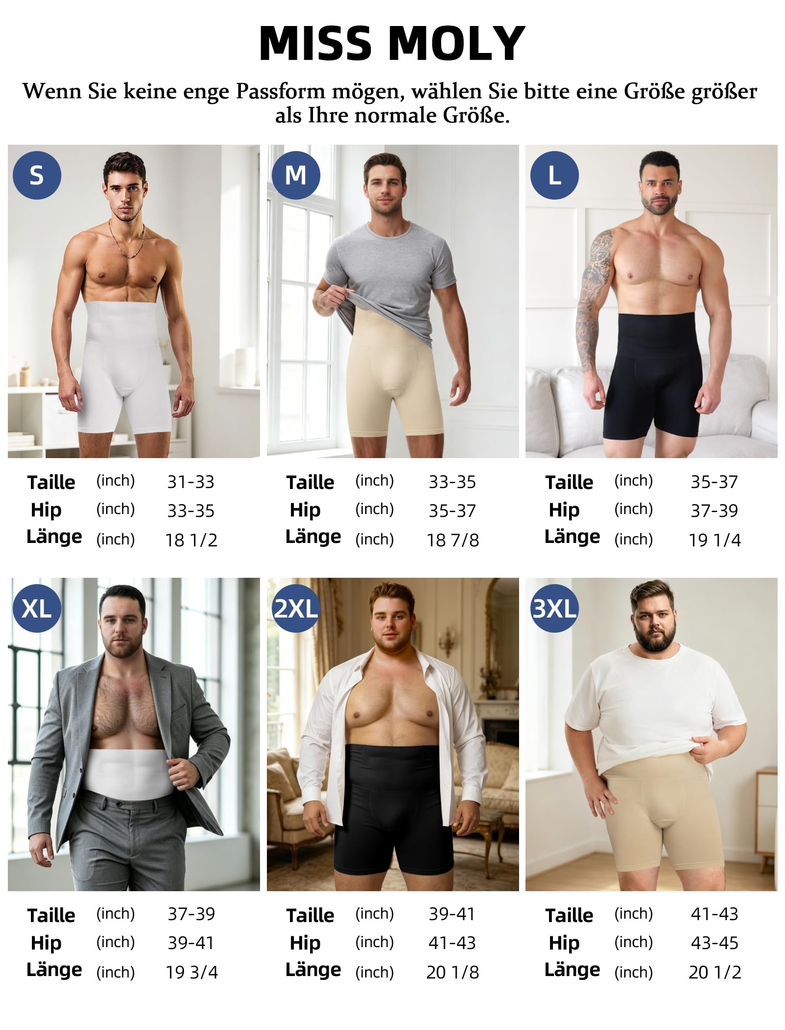 MISS MOLY Short de compression pour homme - Taille haute - Sans couture - Sous-vêtement gainant - Contrôle du ventre - Style rétro