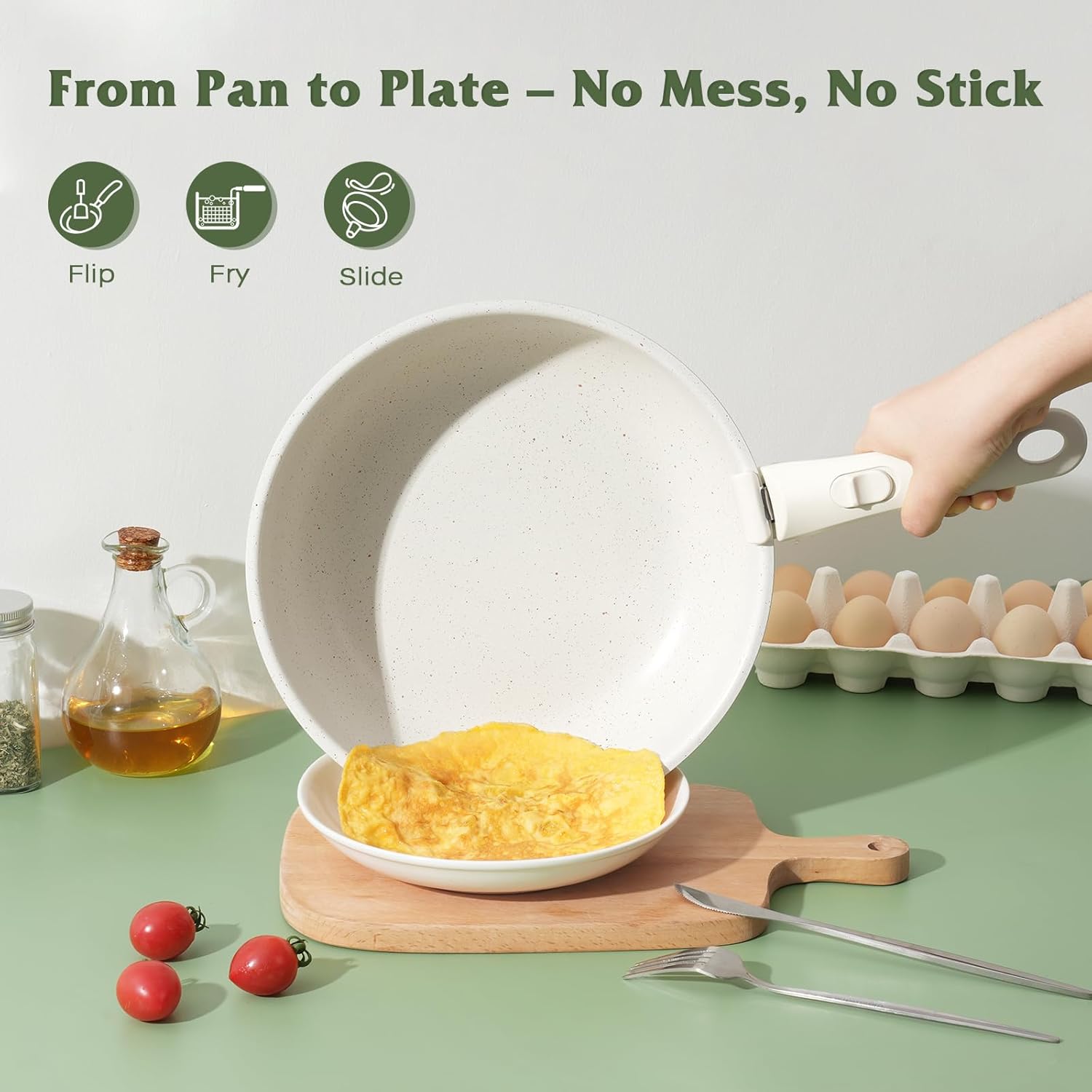 The easy-release non-stick pan from the SODAY set in action.