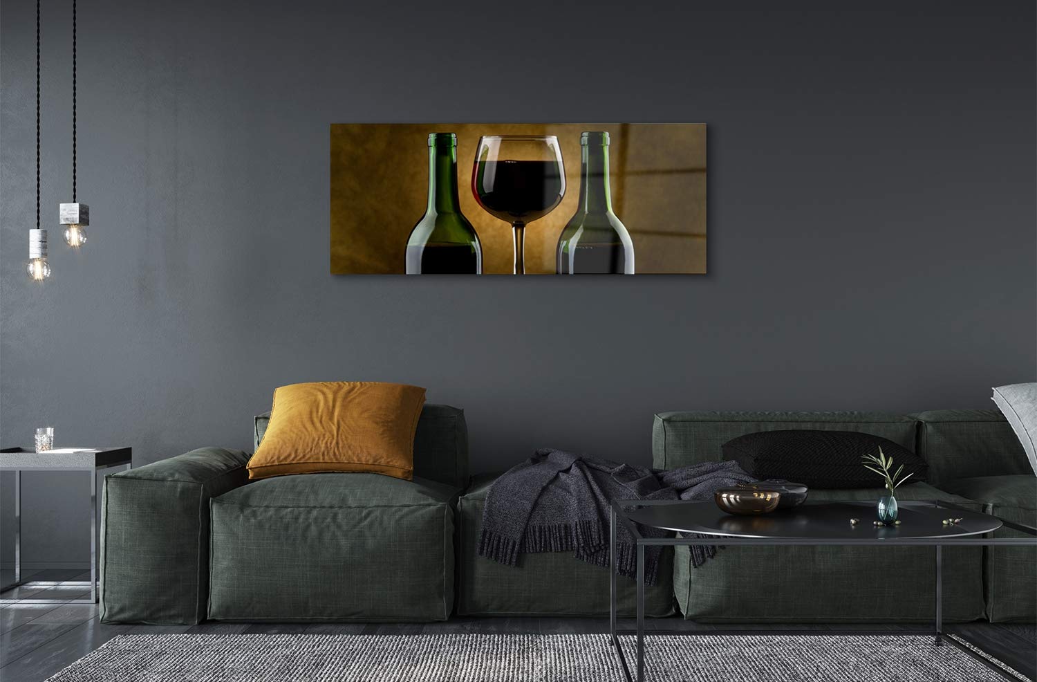 Tulup Cuadro de Cristal 125x50cm Impresa Decoración De Pared Mural Vino - 2 Botellas de Vidrio de Vino