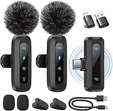 Wireless Lavalier Microphone for iPhone, iPad, Android Phone, 2-Pack Mini Microphone with Noise Reduction, Auto Pairing an…