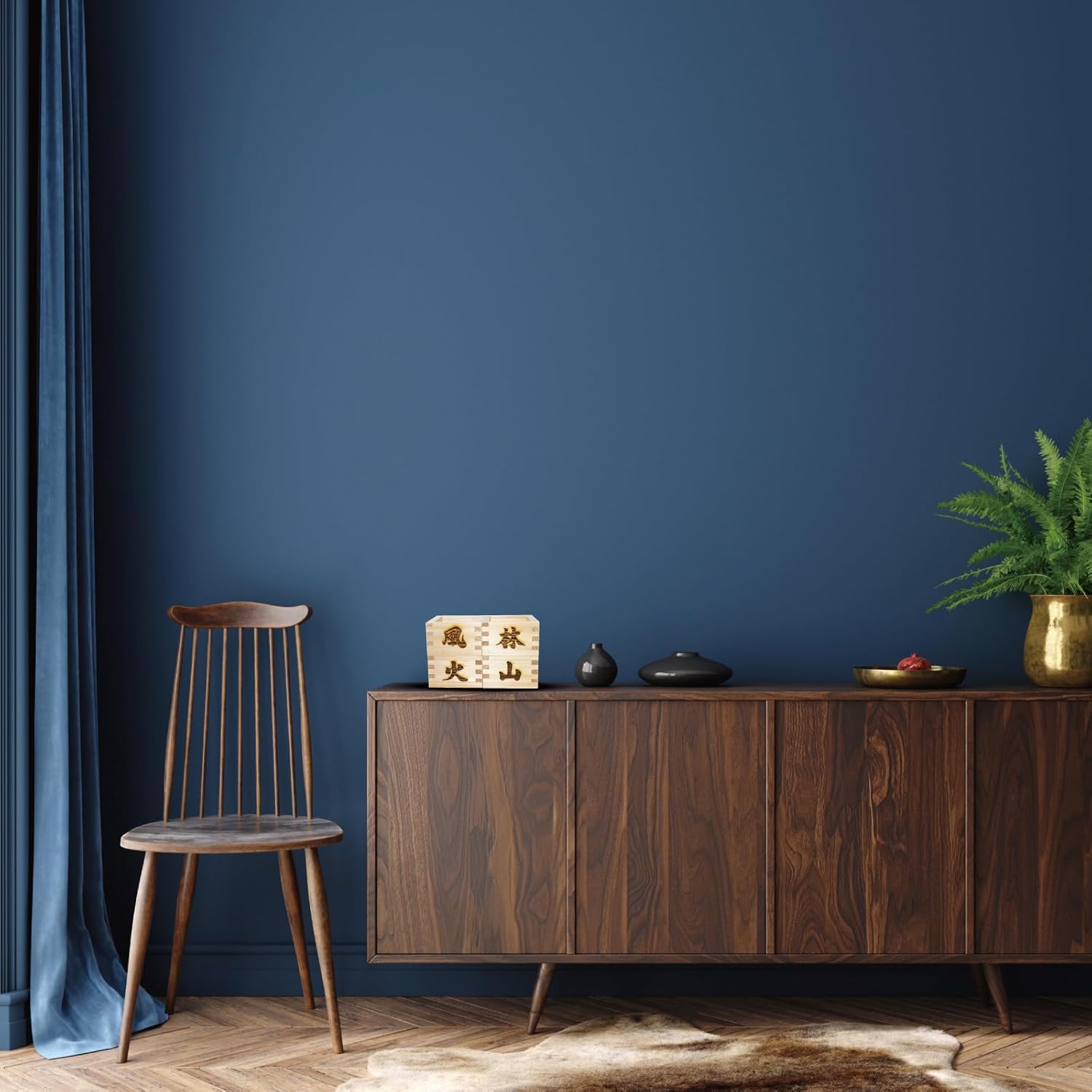 TOKYO ART Japanese Wooden Sake Masu Cups (Set of 4) with Japanese Lucky Artwork, Square Sake Boxes - Crafted from Japanese high-grade cypress wood, Made in Japan (Fu Rin Ka Zan)