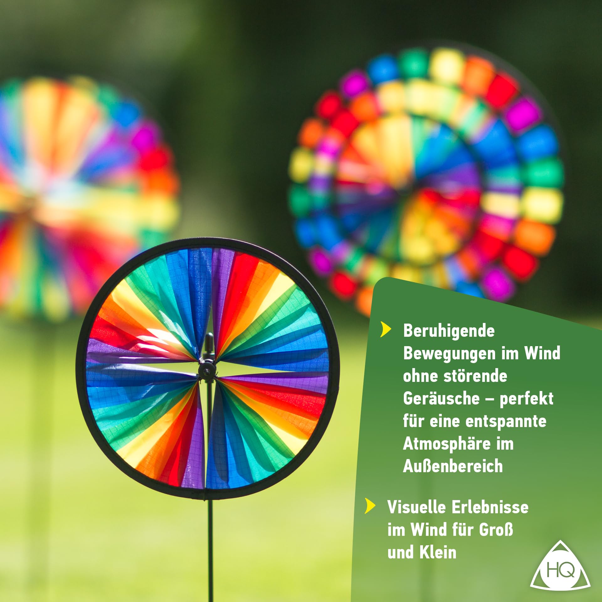 HQ Design Windspiration - Magic Wheel, UV-beständige und wetterfeste Windspiel Deko für Garten, Terrasse und Balkon, inklusive Standstab (Duett)