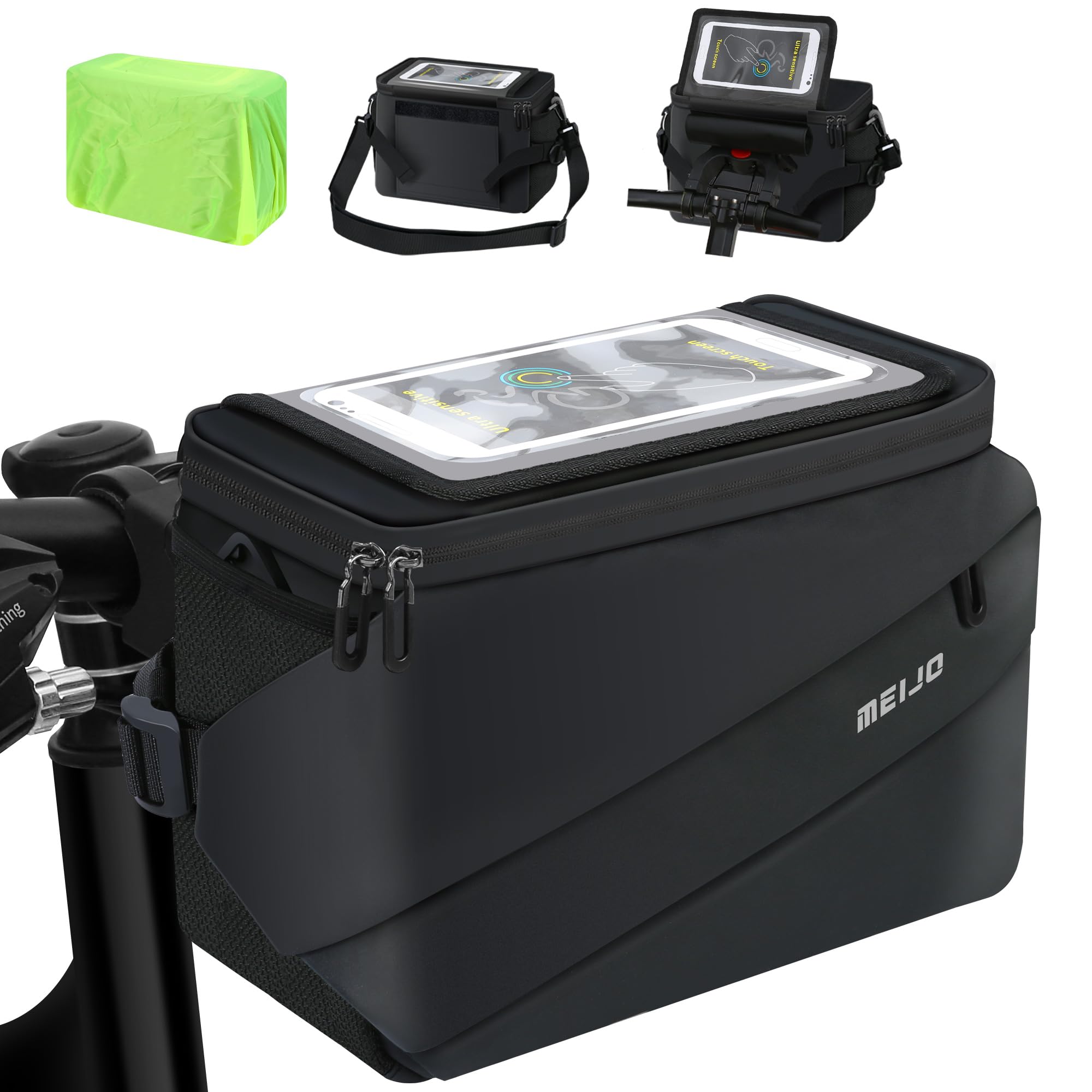 Borsa Bici Manubrio con Adattatore Manubrio,6.5L Borsa Manubrio Bici e Bici Elettriche Impermeabile Grande Capacità Estino Bici Anteriore Bici e-bike,Nero