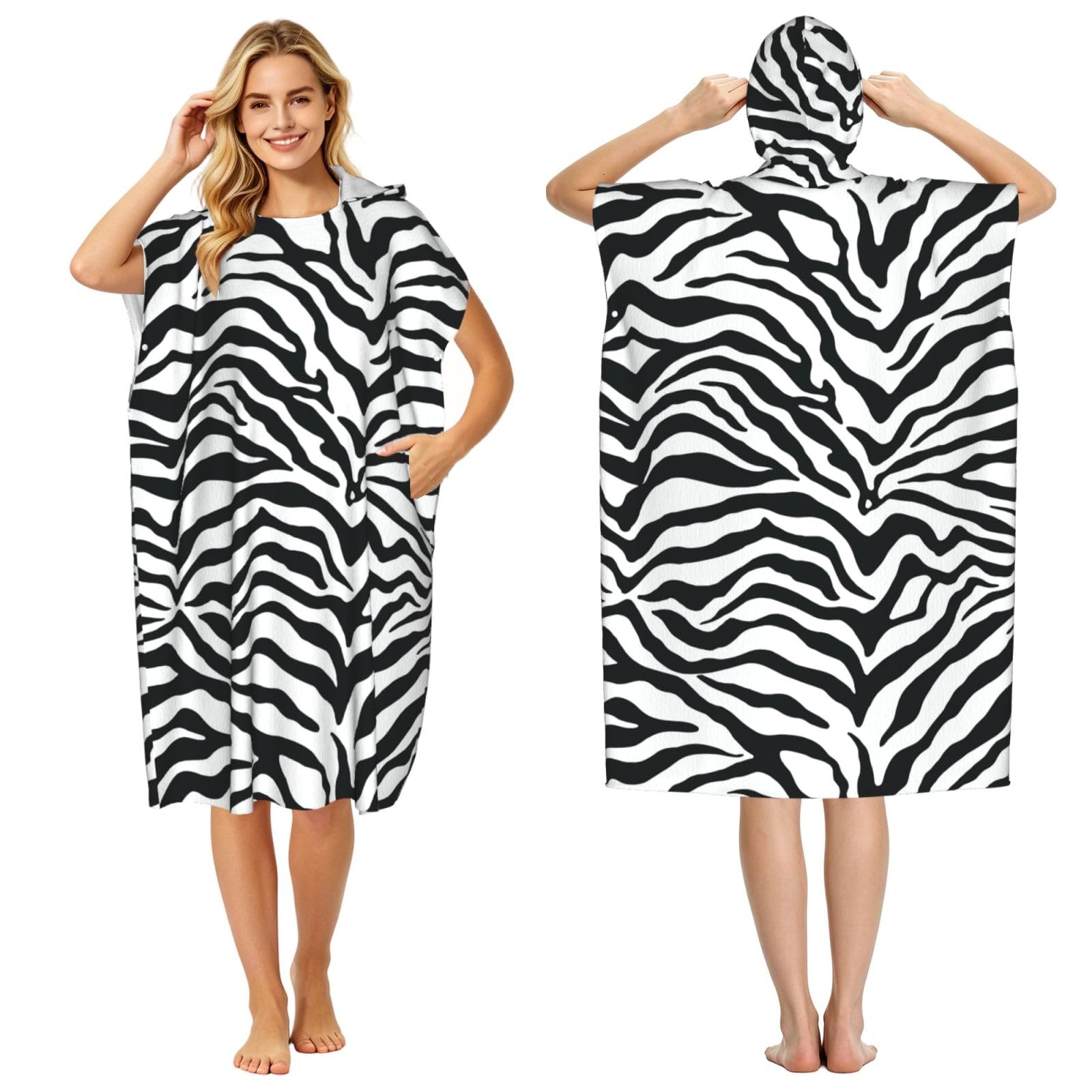 Poadnly Zebras Print, Adult Hooded Beach Towel 90 x 110 cm,Changing Bath Robe, Surf Poncho Towel For Women Men